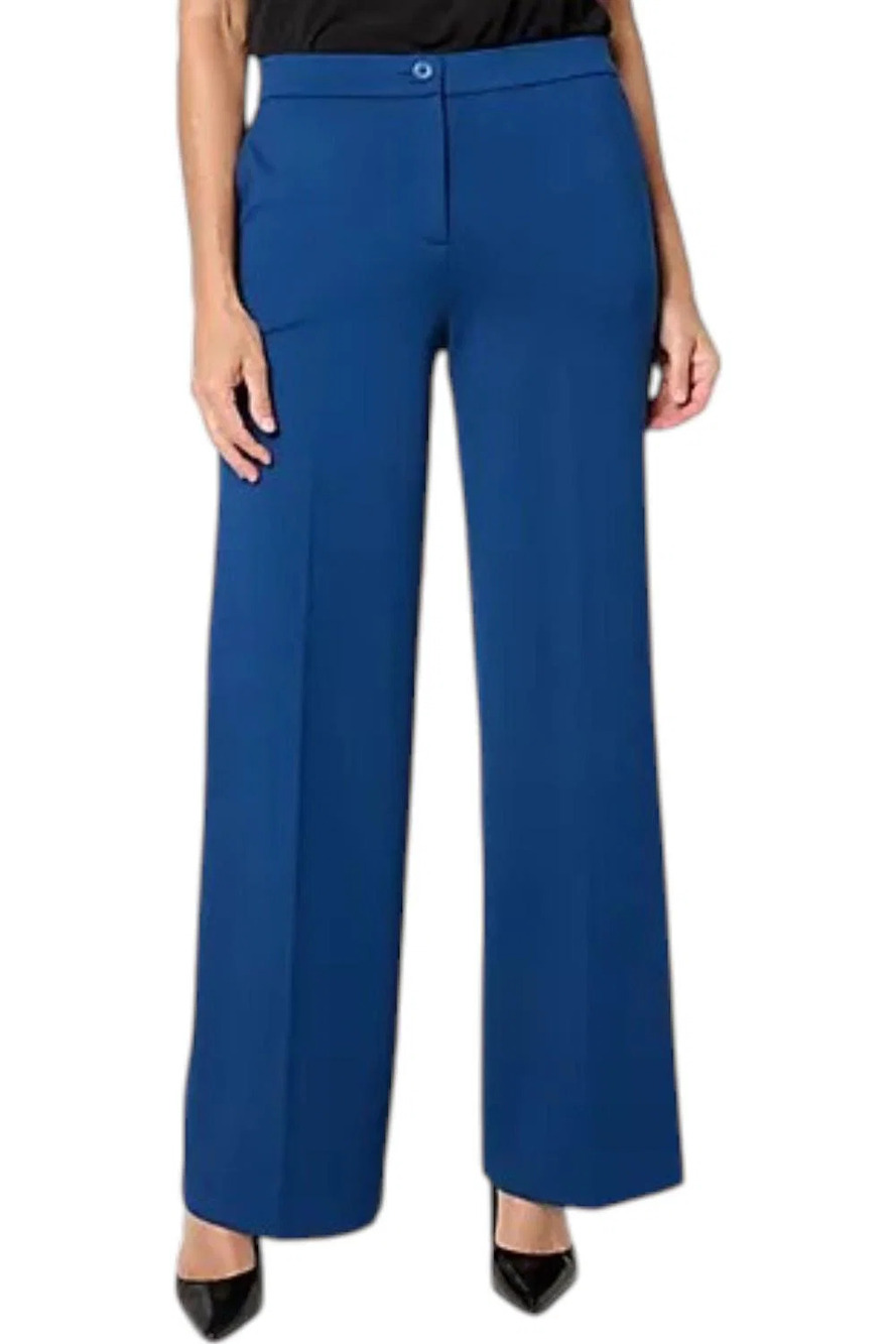 Tailored by Susan Graver Women's Wide Leg Zip Trousers Indigo Night - Petite